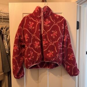 Old Navy Berry Floral Teddy Zip-Up Jacket
